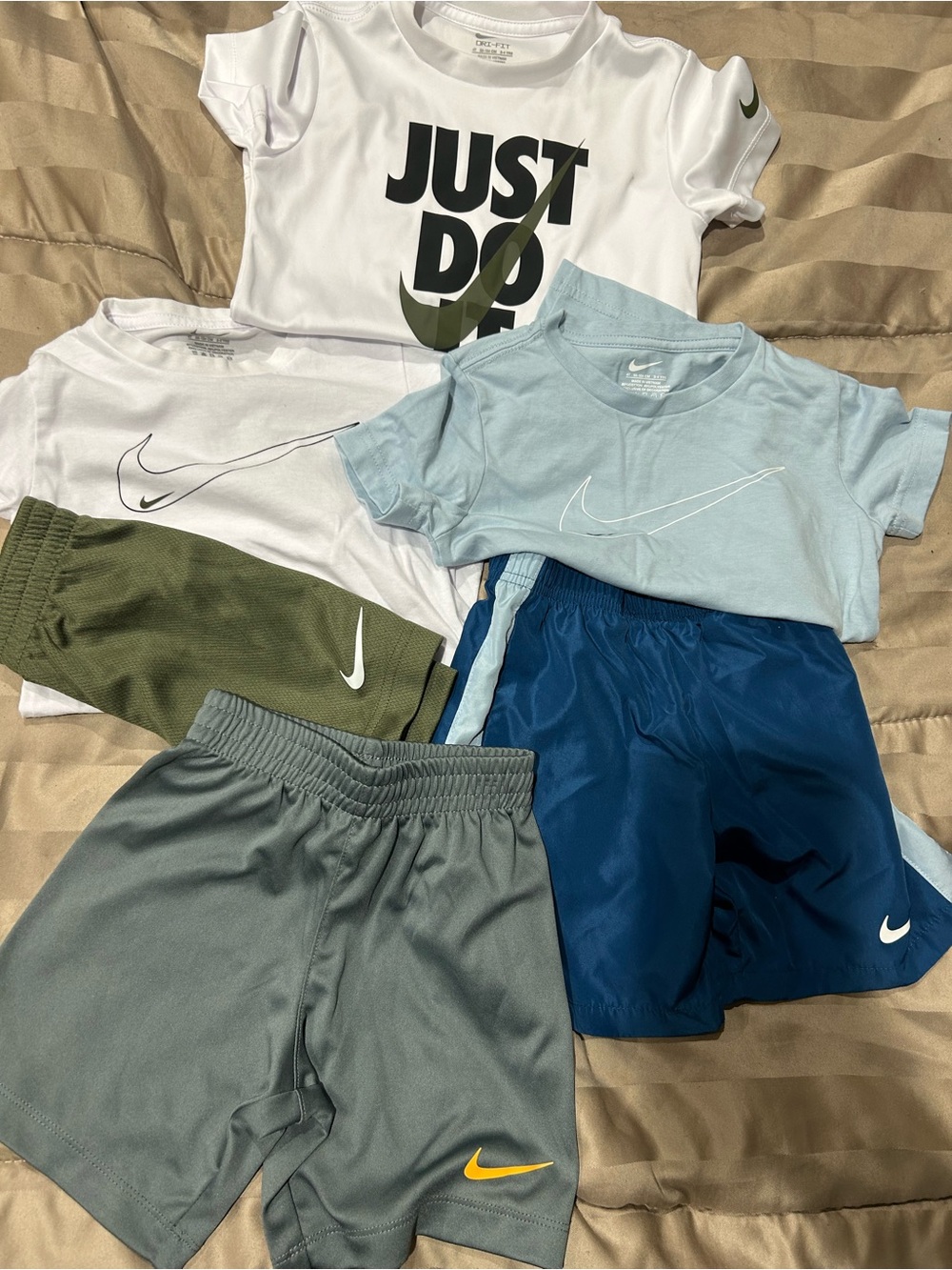 Nike Kids Athletic Shorts and Tees in Blue, Olive, Gray, Light Blue, White